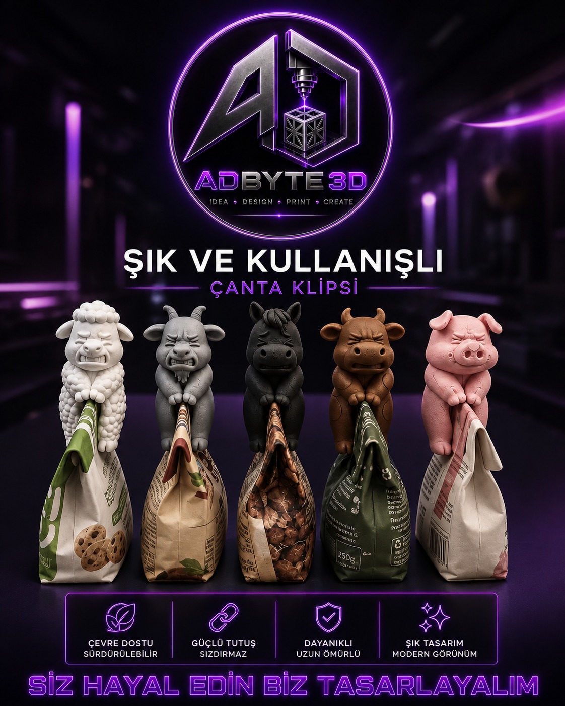 🐷🐮🐴🐑 Çanta Klipsi