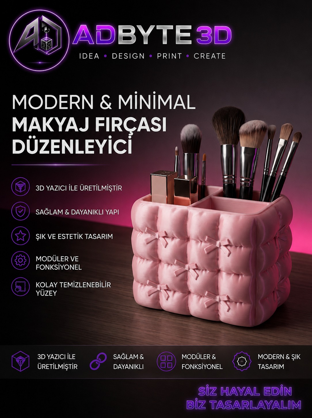 💄 Modern & Minimal Makyaj Fırçası Düzenleyici