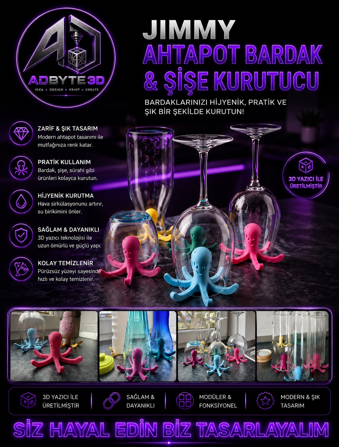 🐙Jimy Ahtapot Bardak Şise Kurutucu