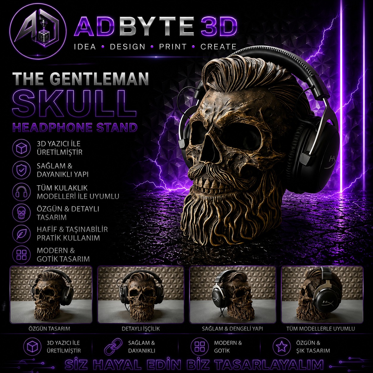 💀 The Gentleman Skull Headphone Stand