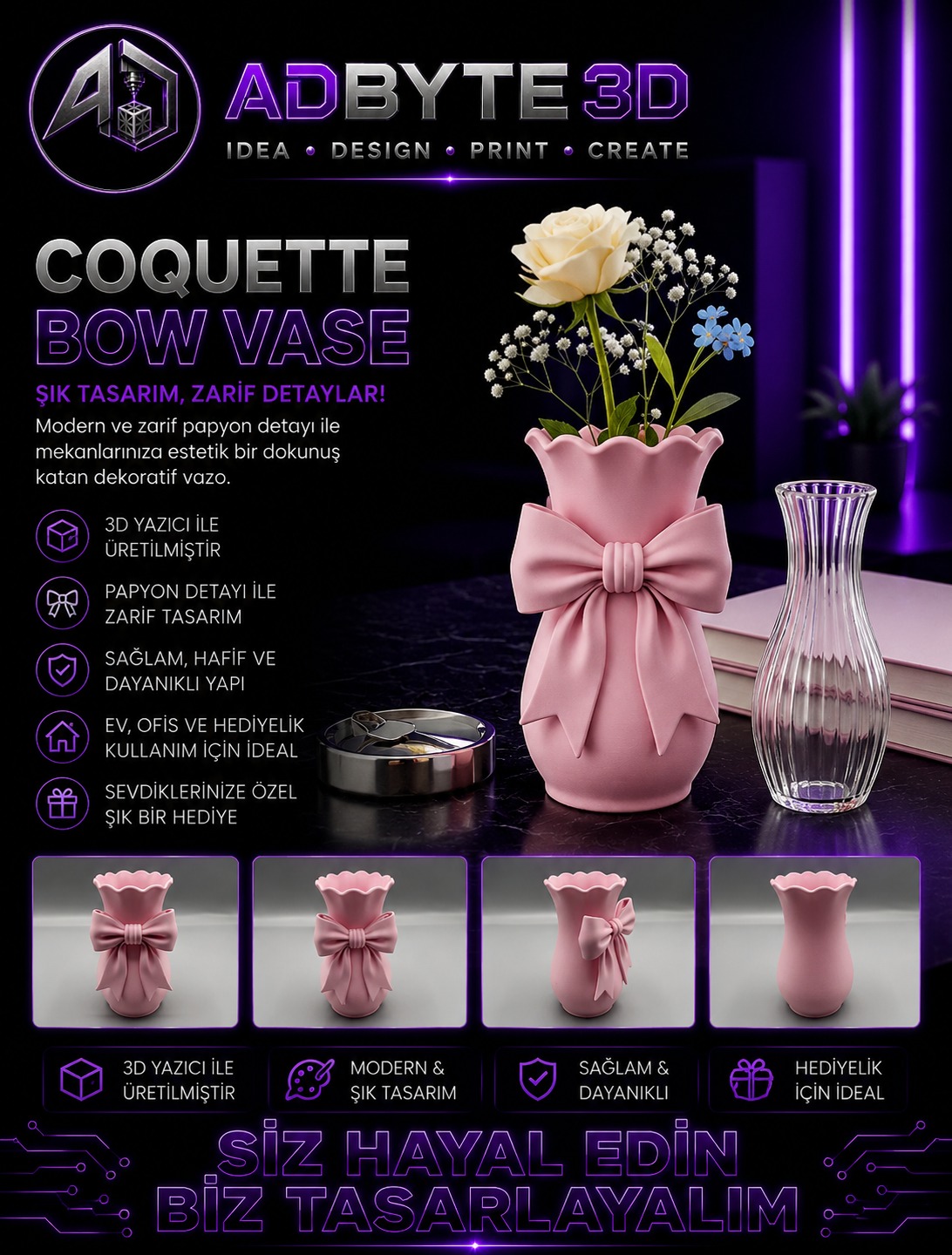 🎀Fiyonk Detaylı Dekoratif Vazo