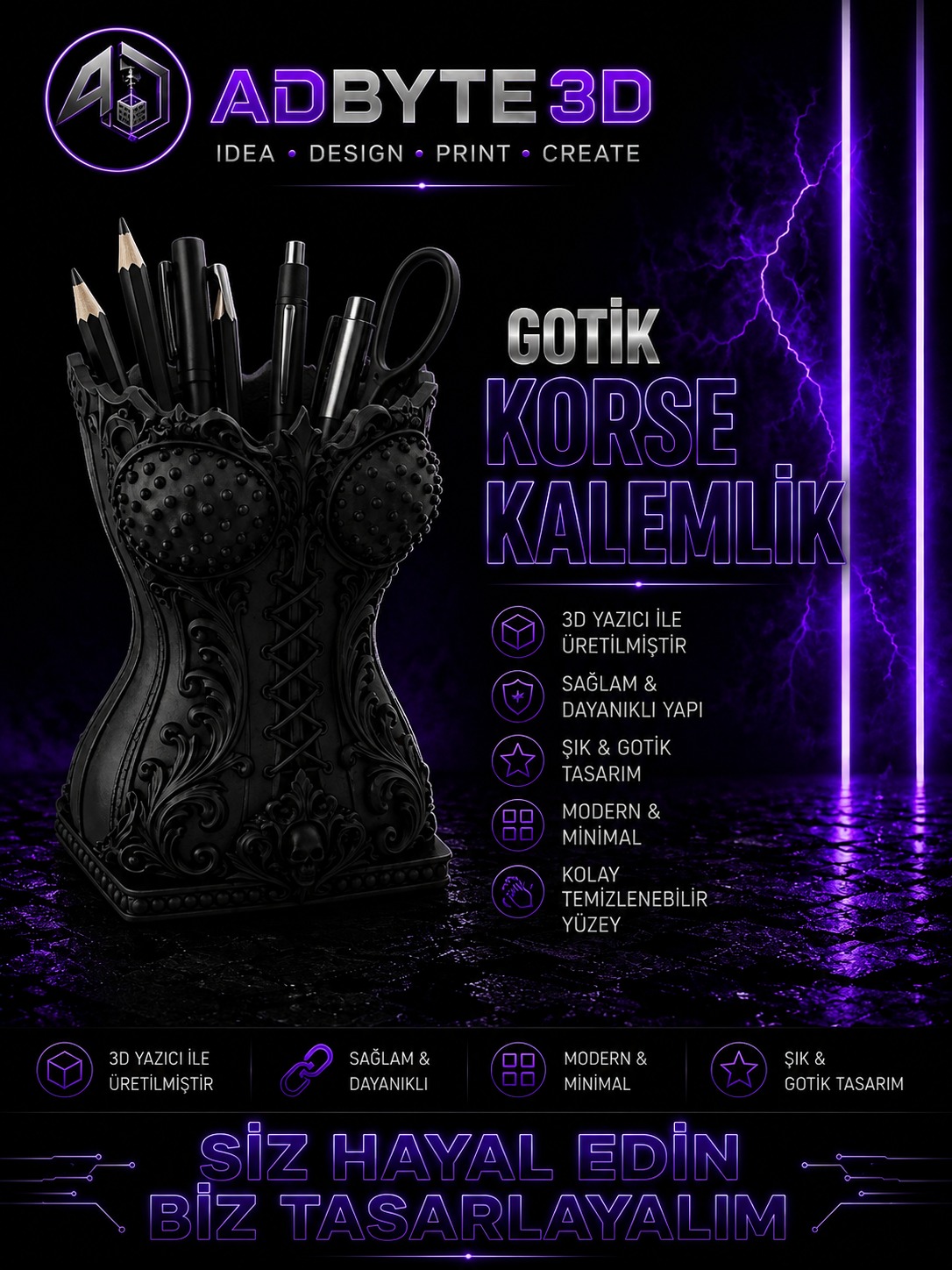 🖤 Gotik Korse Kalemlik