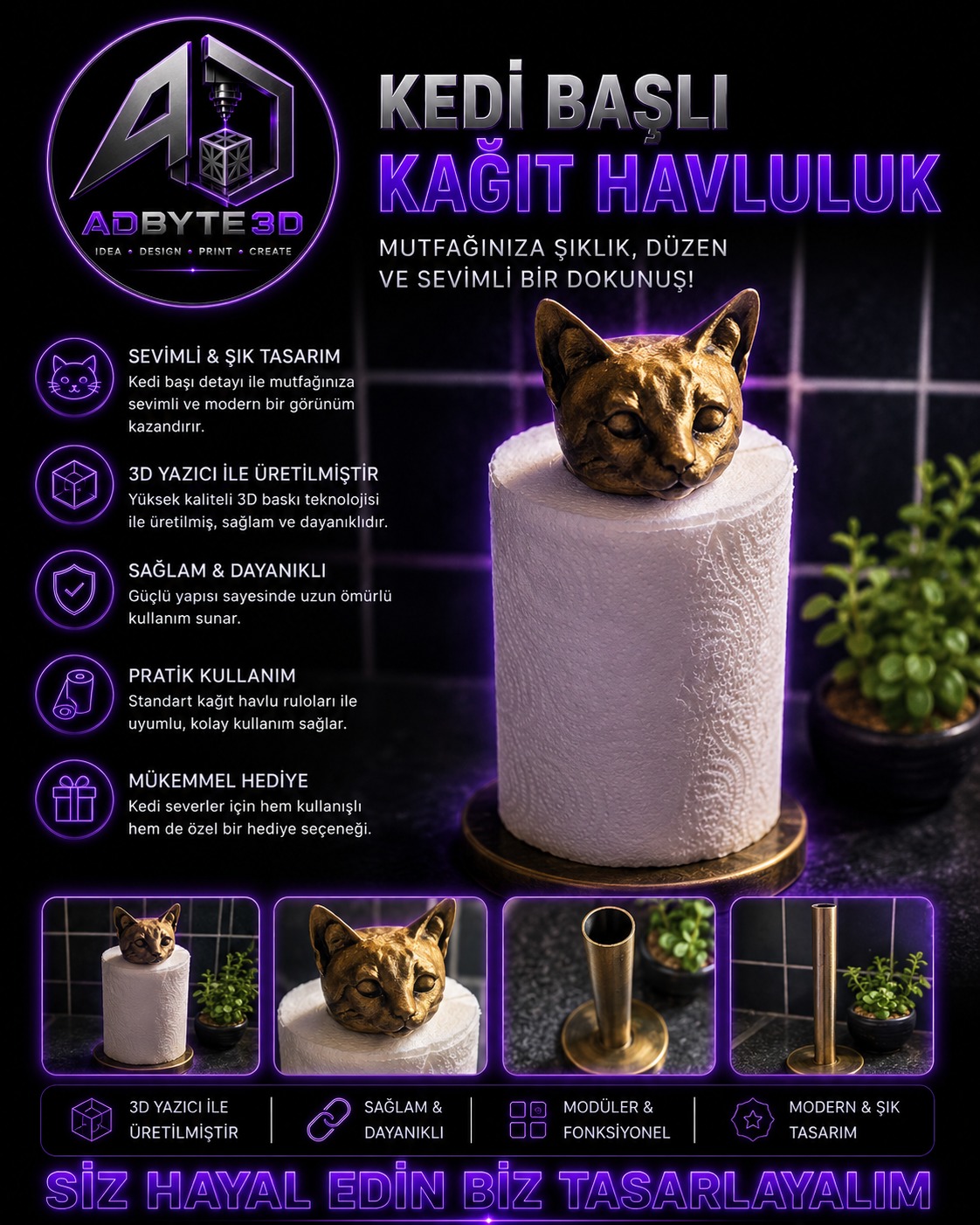 🐱 Kedi Başlı Kağıt Havluluk