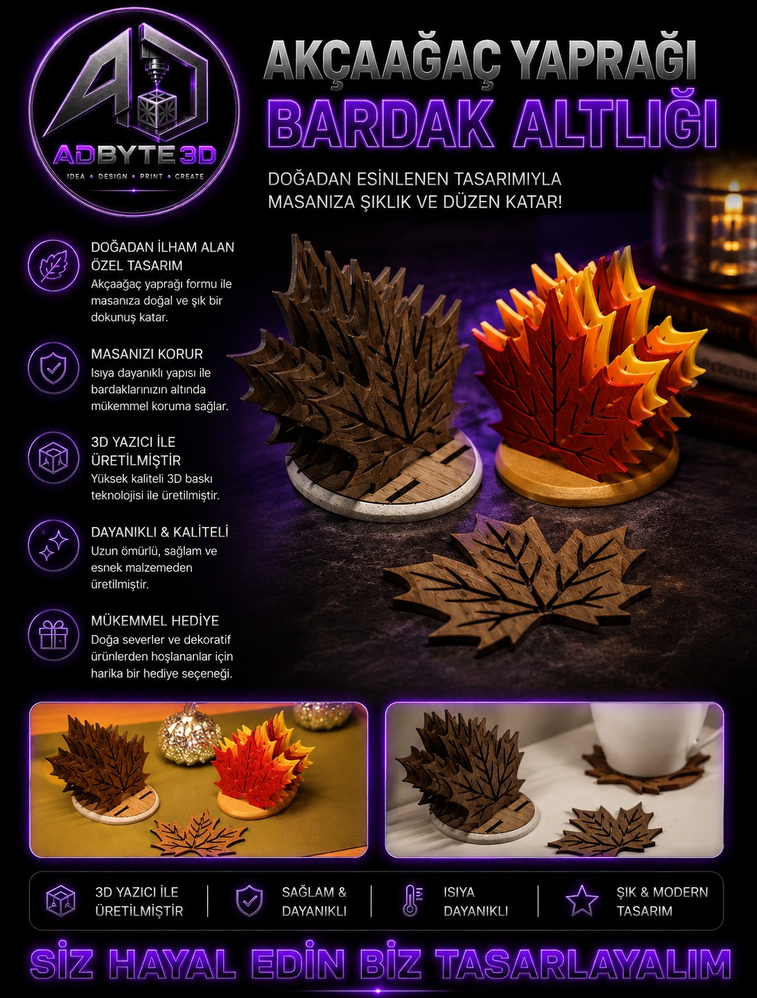 🍁 Akçaağaç Yaprağı Bardak Altlığı