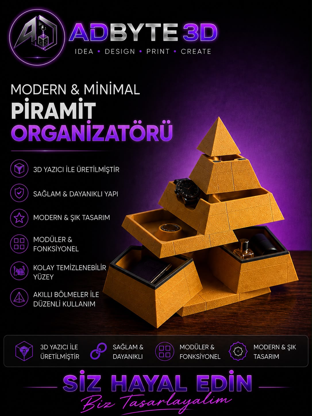 🔺 Modern & Minimal Piramit Organizatörü