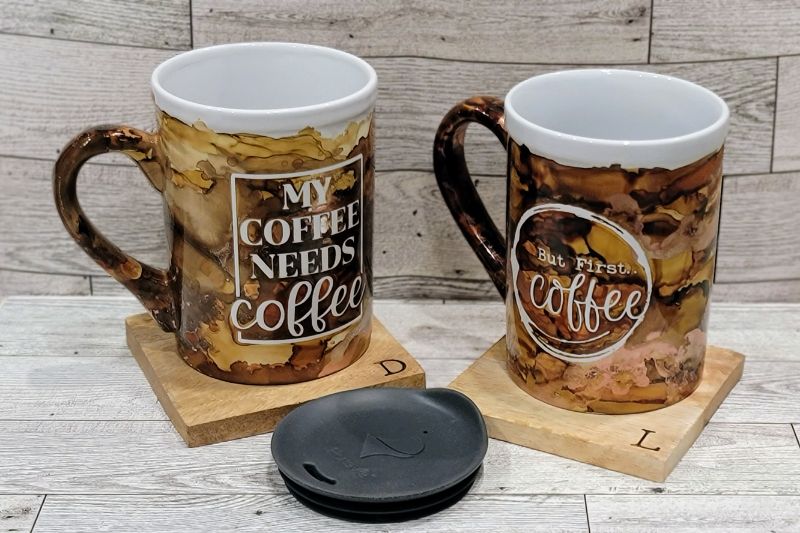 Alcohol Ink Coffee Mug & Initial Coaster