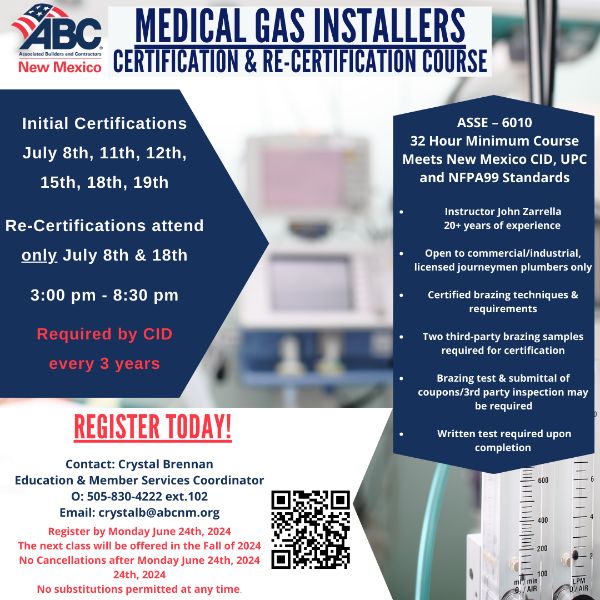 Medical Gas Certification and Re-Certification Course