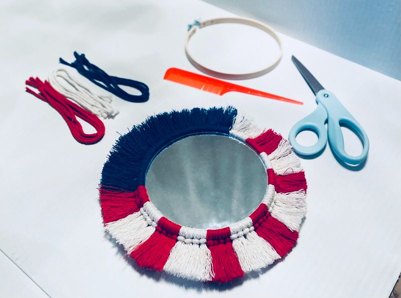 Red White and Blue Macrame Mirror Craft Class