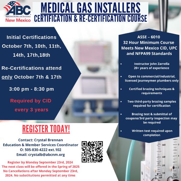 Medical Gas Certification and Re-Certification Course