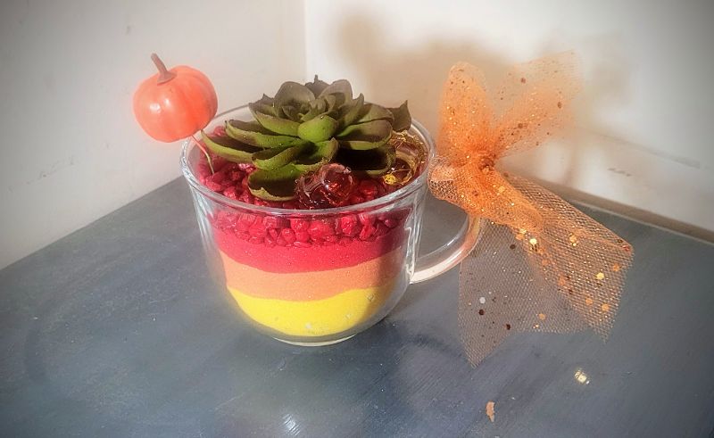 Create Autumn Succulent Sand-art in Glass Mug