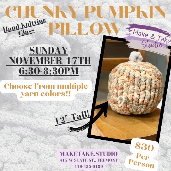 Chunky Pumpkin Pillow -Hand knitting class