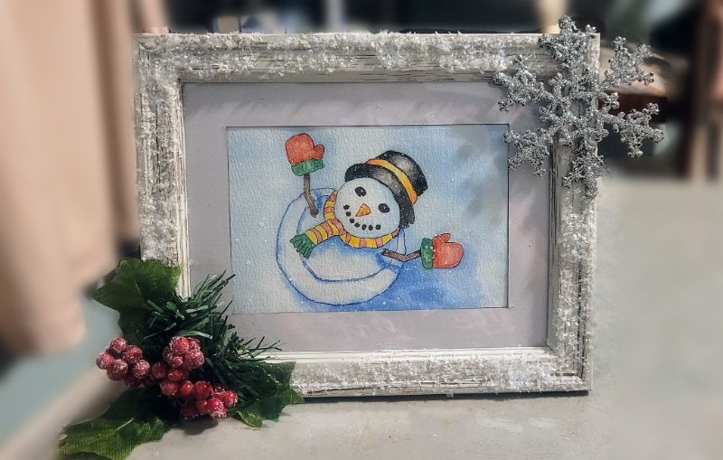 Paint a Watercolor Snowman & Decorate a Snowy Frame