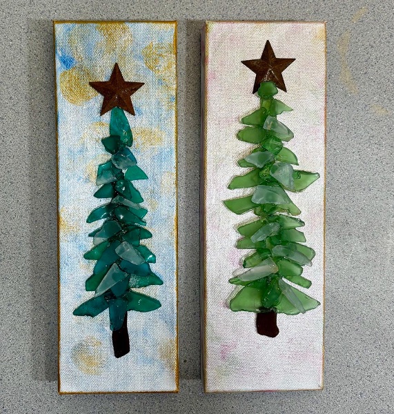 "Sea" tumbled Glass Christmas Trees on Canvas