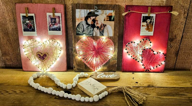 Lighted Valentine's String Art Picture Frame