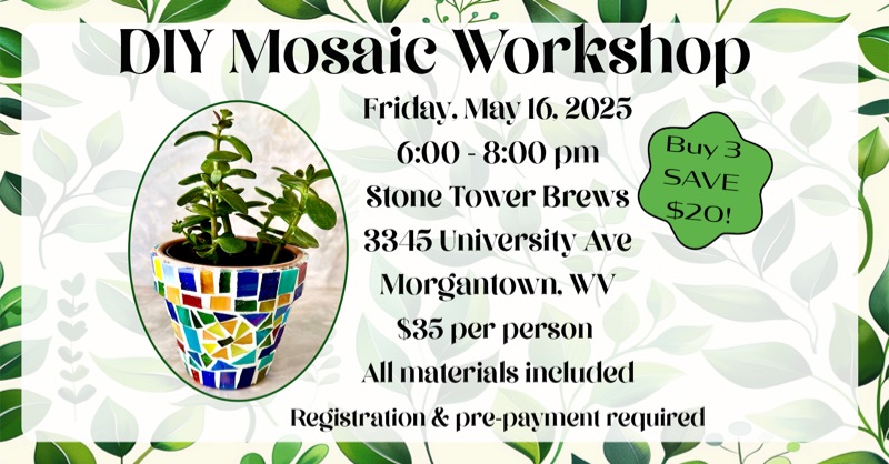 DIY Mosaic Planter @ Stone Tower Brews, Morgantown, WV