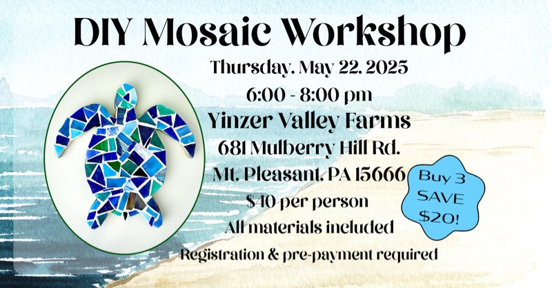 DIY Mosaic Sea Turtle @ Yinzer Valley Farms, Mt. Pleasant