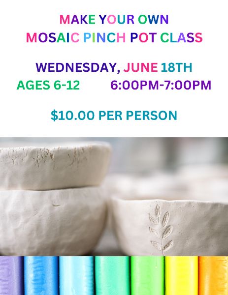 Make Your Own Mosaic Pinch Pot Kids Class