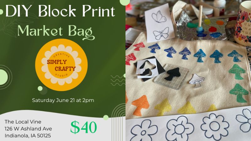 DIY Block Print Market Bag Craft Party