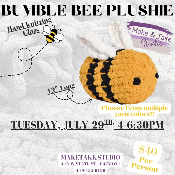 Bumble Bee Plushie Handknitting Class- Beginner