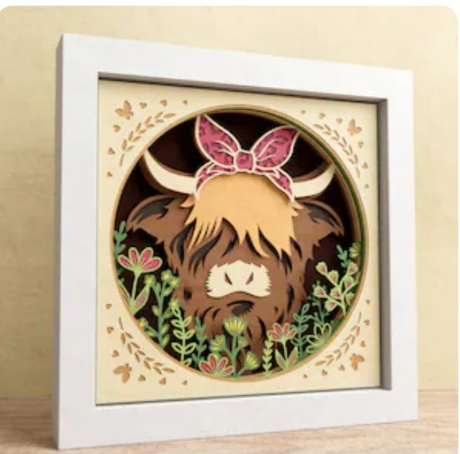 Highland Cow Shadow Box
