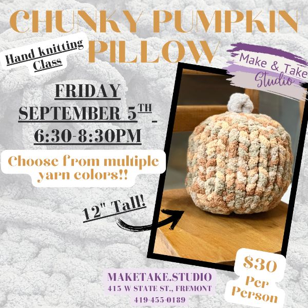 Chunky Pumpkin Pillow -Beginner Hand knitting class