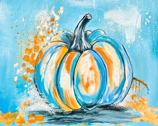 Harvest Blue Pumpkin painting at Dry Comal Creek Vineyards