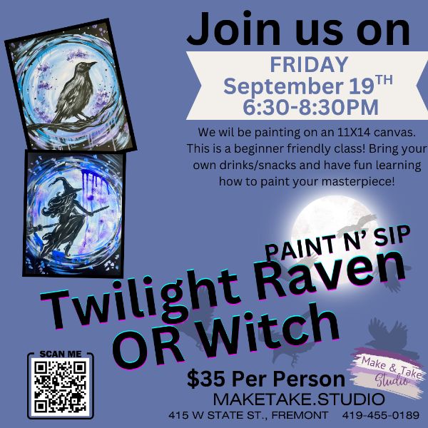 Twilight Raven OR Witch Sip N' Paint Twilight Raven OR Witch Sip N' Paint