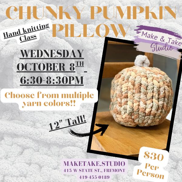 Chunky Pumpkin Pillow -Hand knitting class Chunky Pumpkin Pillow -Hand knitting class