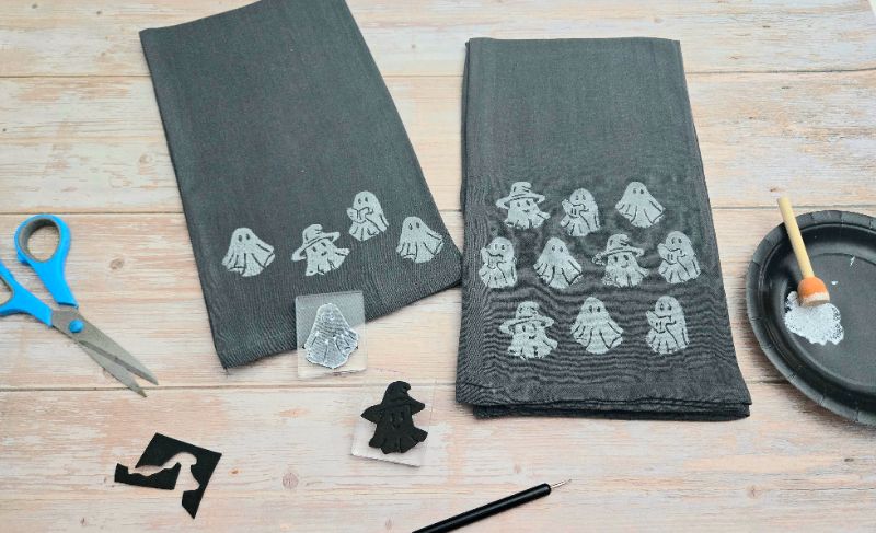 Make Your Own Ghost Block Print Stamps, on 2 Tea Towels