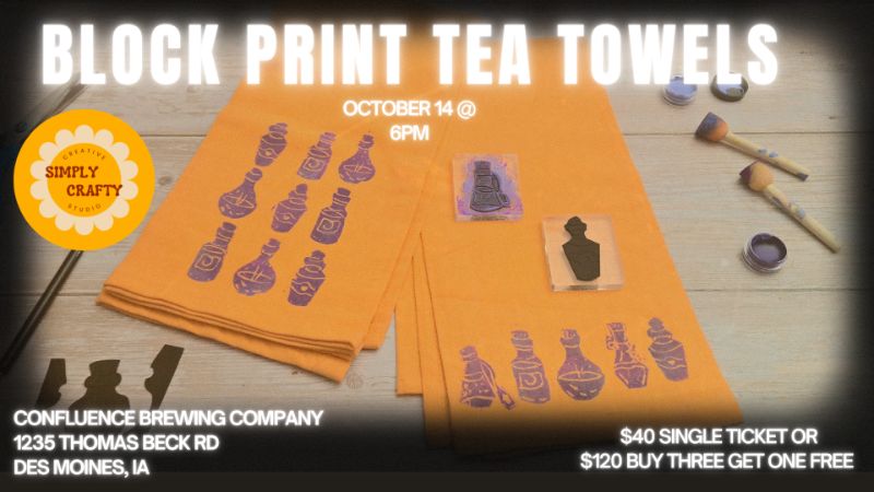 10/14 Block Printed Spooky Tea Towel Craft Party
