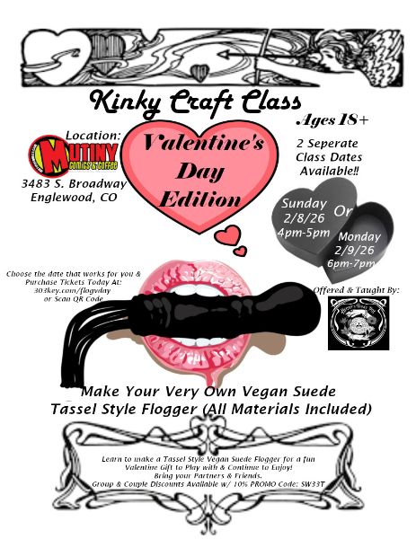 Sunday 2/8/26 4pm-5pm Kinky Craft Class Vday Flogger Making