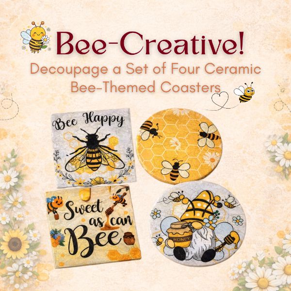 Bee-Creative! Decoupage a Set of Four Ceramic Bee-Themed Coasters