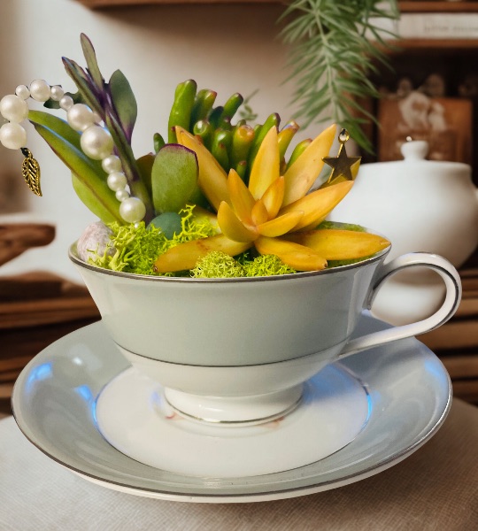 3/29 Teacup Planter Crafty Party at Twice Blessed