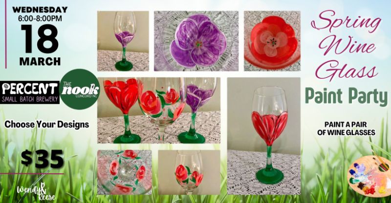 Spring Wine Glass Paint Party at Percent - The Nook Concord