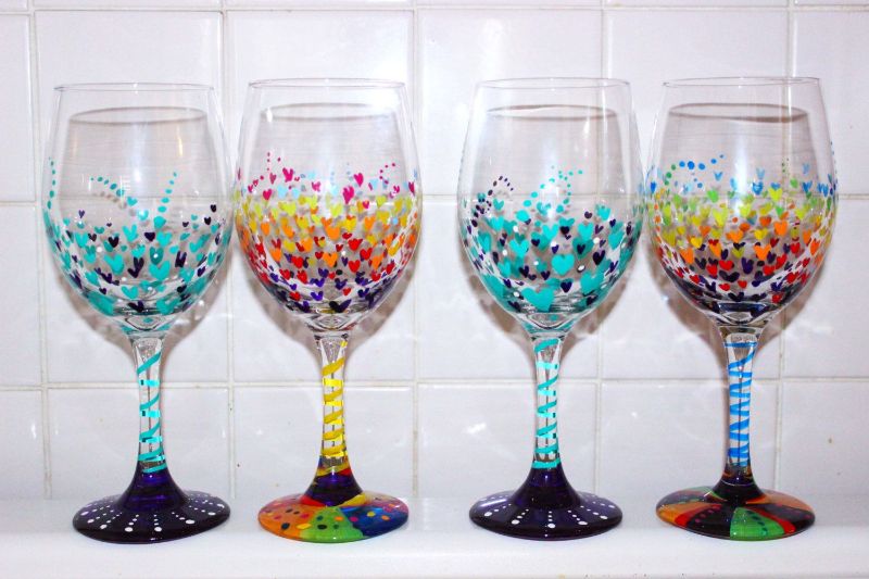 Painted Wine Glasses at Kork Wine Bar