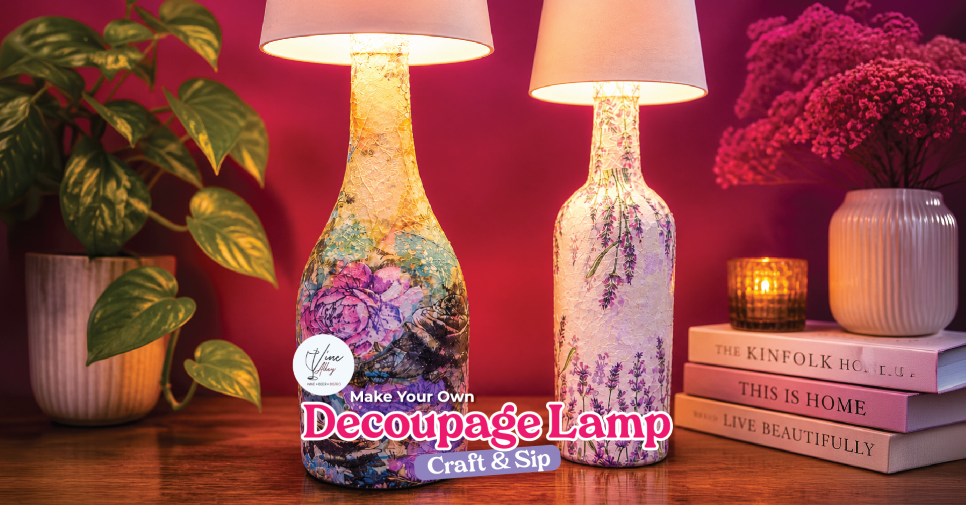 Make Your Own Decoupaged Bottle Lamp - Craft & Sip