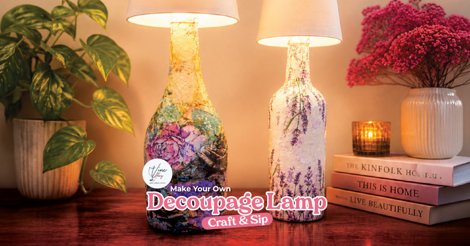 Make Your Own Decoupaged Bottle Lamp - Craft & Sip