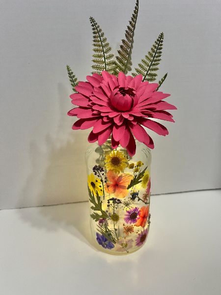 Pressed flower fairy jar with Chrysanthemum
