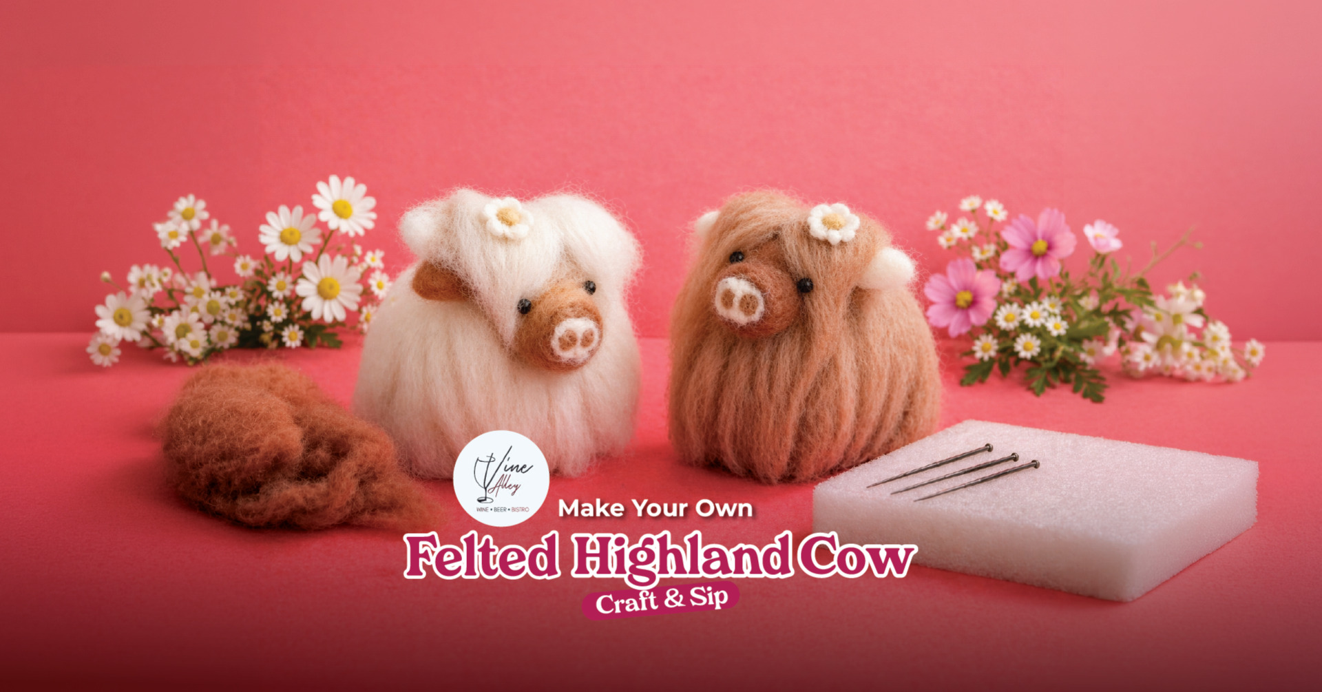 Needle Felted Highland Cow - Craft & Sip