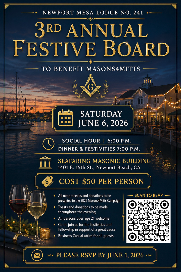 Newport Mesa Lodge's 3rd Annual Charity Festive Board