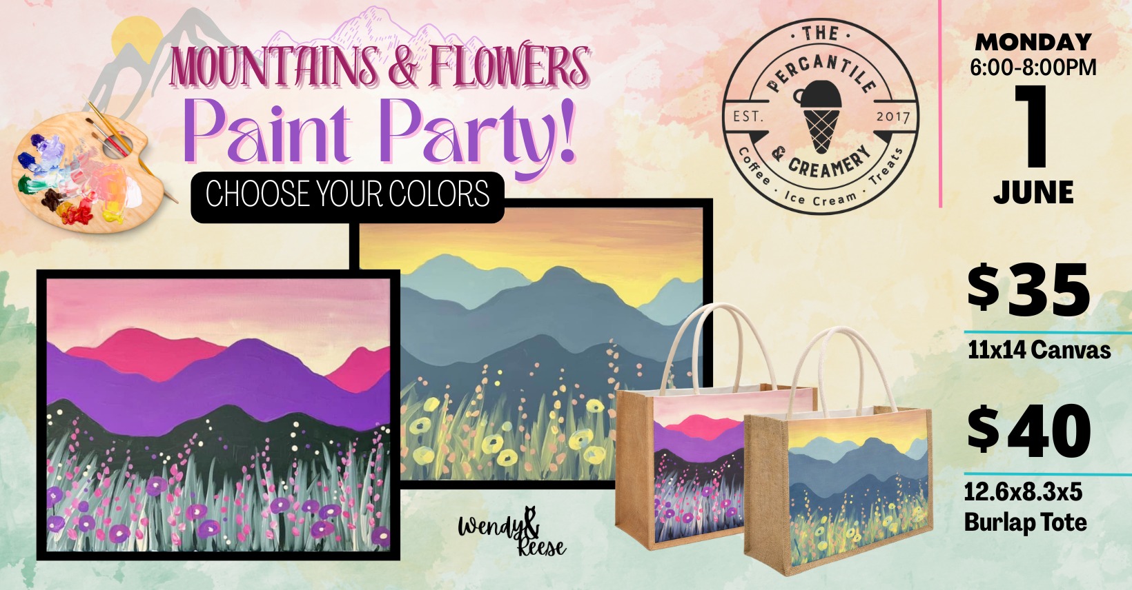 Mountains & Flowers Paint Party at The Percantile & Creamery