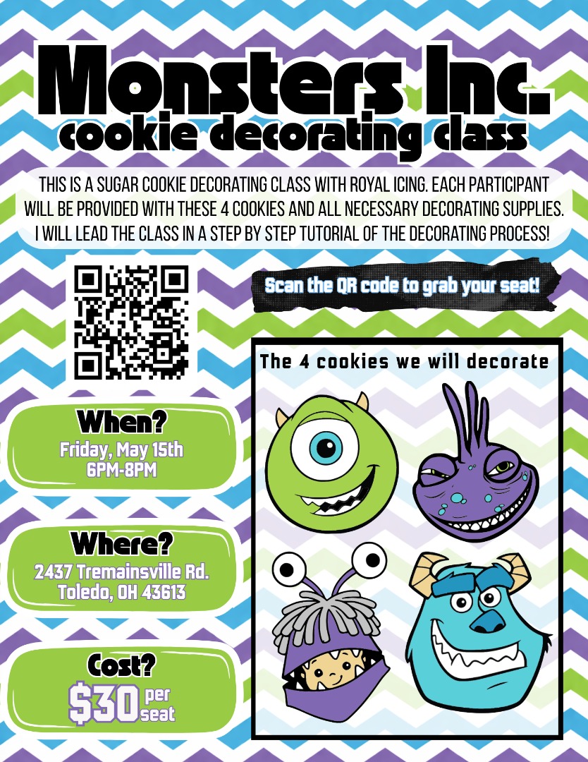 Monsters Inc Sugar Cookie Decorating Class