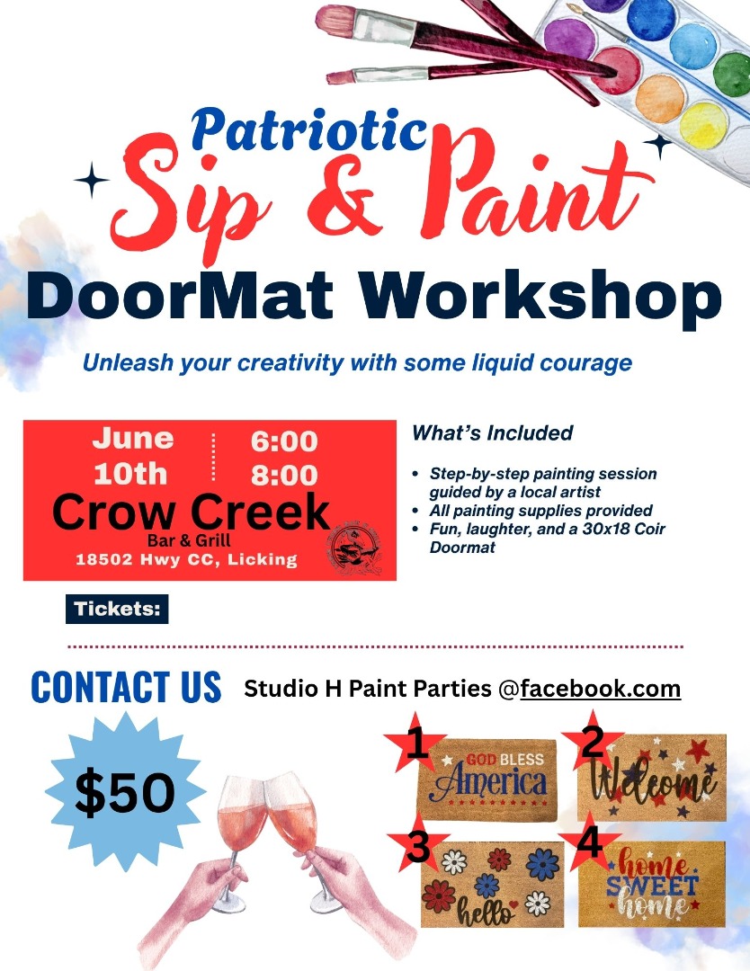 Patriotic Sip & Paint Doormat Workshop @ Crow Creek Bar & Grill Patriotic Sip & Paint Doormat Workshop @ Crow Creek Bar & Grill