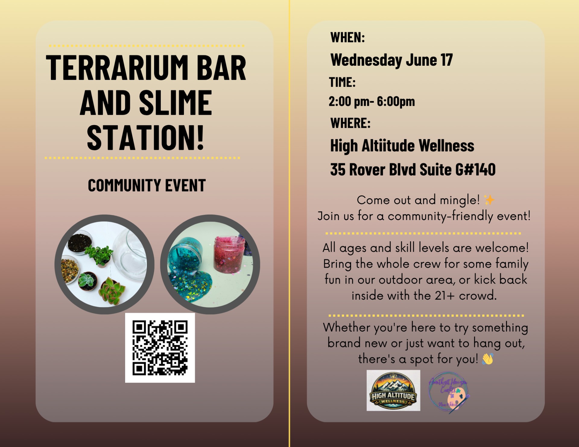 Terrarium bar and Slime station at High Altitude Wellness