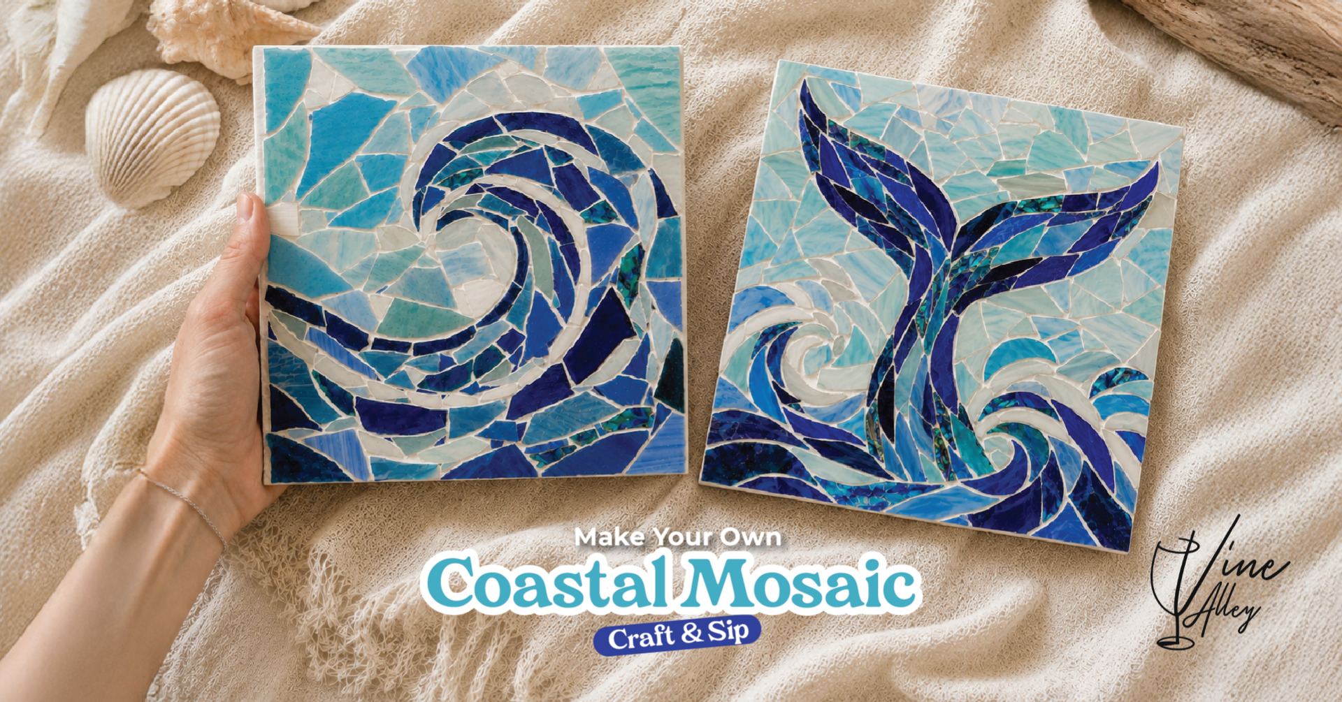 Coastal Mosaic Wave or Whale Tale - Craft & Sip at Vine Alley