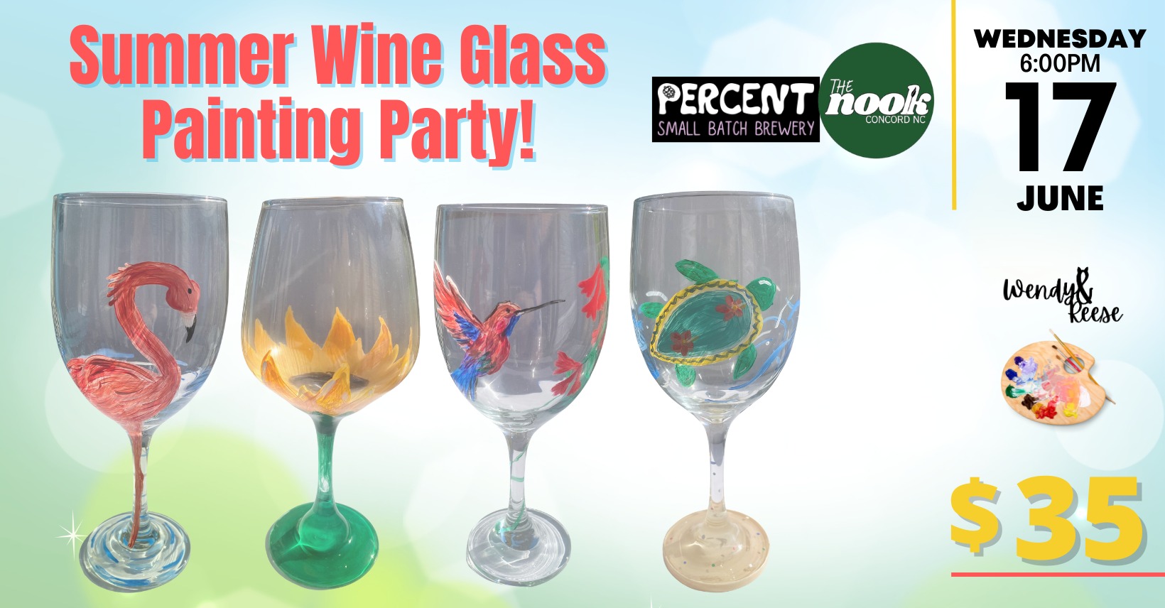Summer Wine Glass Painting Party at Percent - The Nook Concord