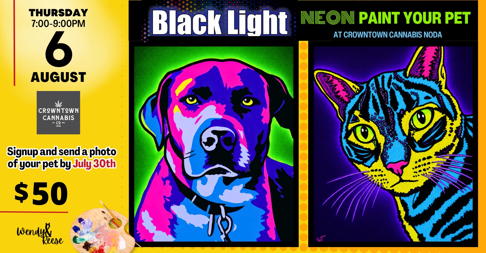 Black Light Neon Paint Your Pet at Crowntown Cannabis NoDa