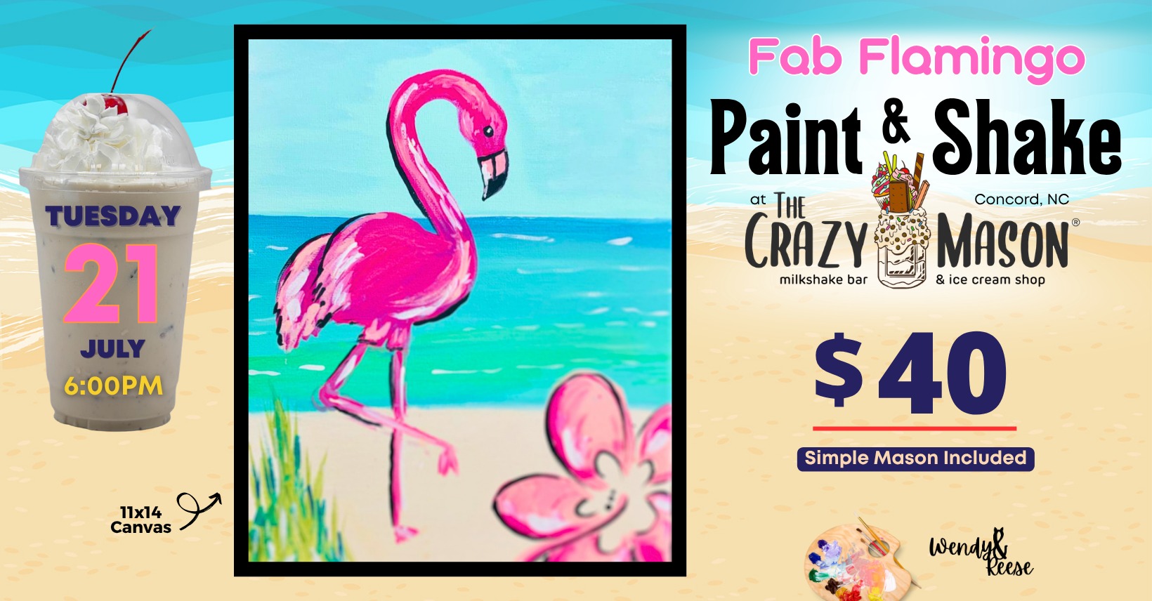 Fab Flamingo Paint & Shake at The Crazy Mason Concord