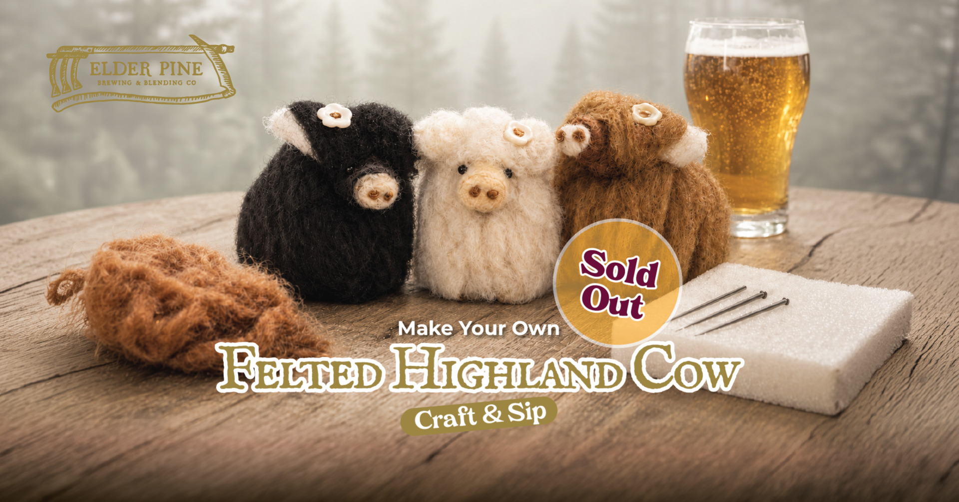 Needle Felted Highland Cow - Craft & Sip