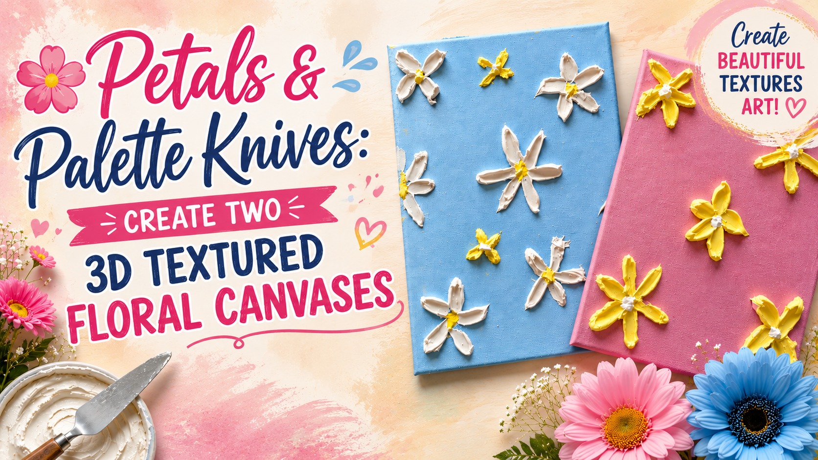 Petals & Palette Knives! Create TWO 3D Textured Floral Canvases